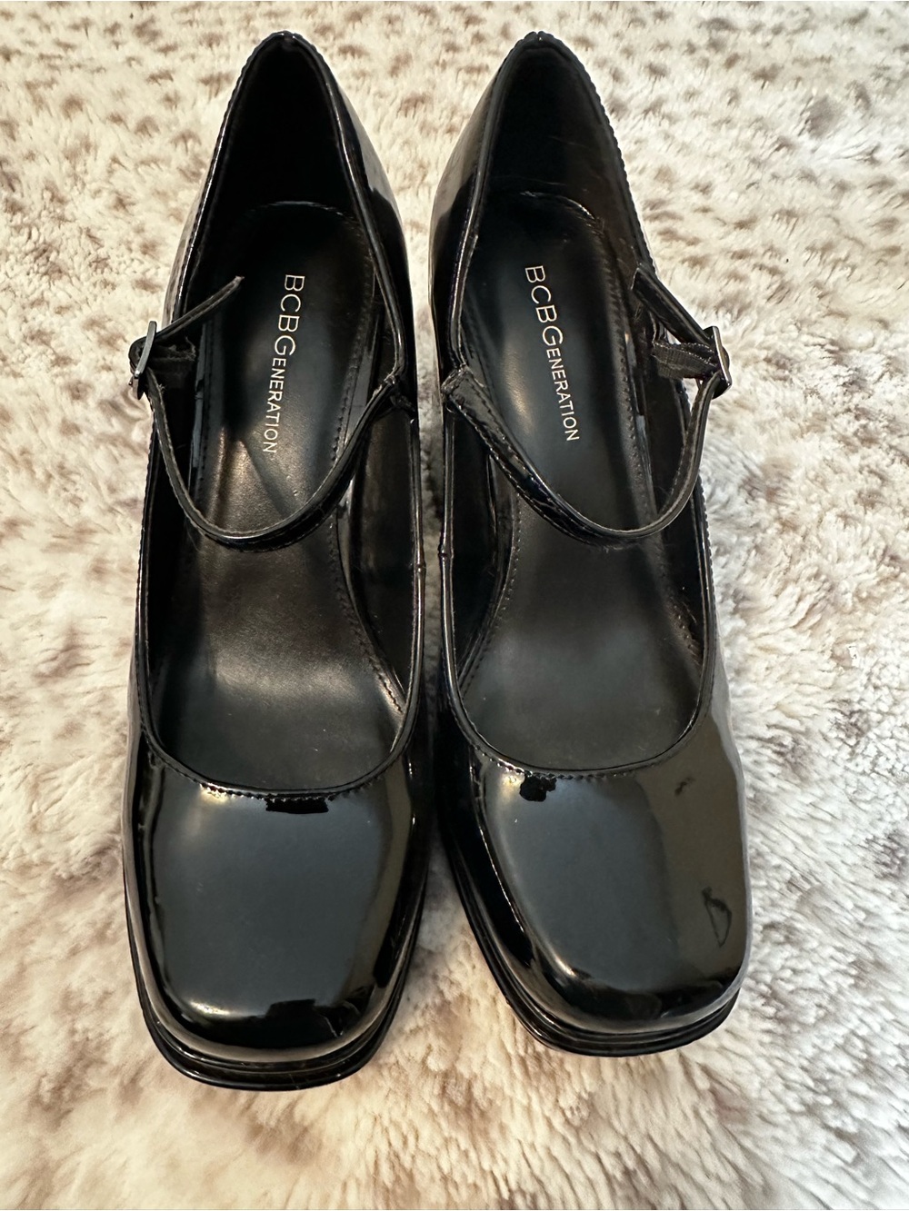 BCBGeneration Black Patent Mary-Jane Block Heel Pumps